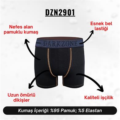 Kot Lastiği Desenli Siyah Erkek Boxer - DZN2901