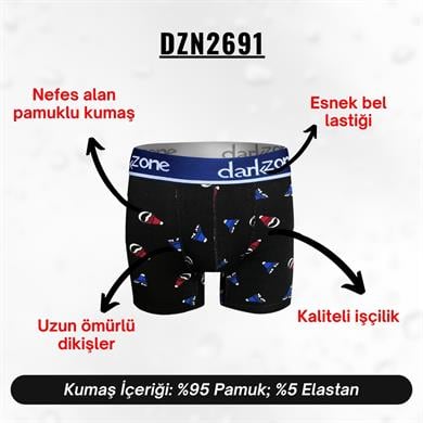 Şapka Desenli Siyah Erkek Boxer - DZN2691