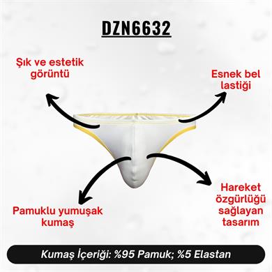 Sarı Biyeli Beyaz Erkek Tanga - DZN6632