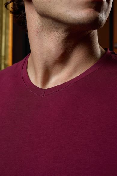 V Yaka Bordo Erkek T-Shirt - DZN8620