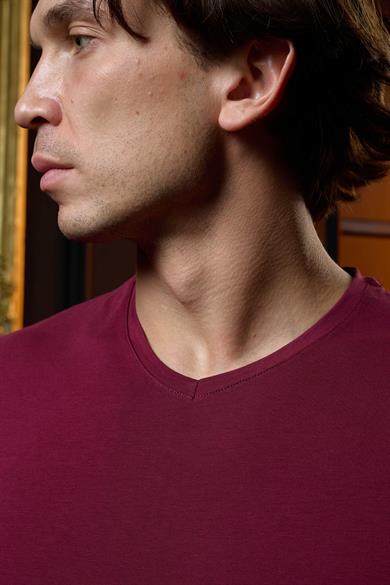 V Yaka Bordo Erkek T-Shirt - DZN8620