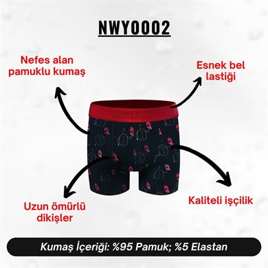 Yılbaşı Desenli Kırmızı Boxer - NWY0002