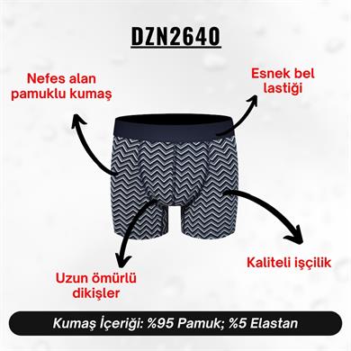 Zikzak Desenli Lacivert Erkek Boxer - DZN2640