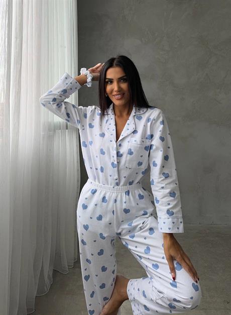  Kalpli Gömlek Beli Lastikli Pijama Takımı