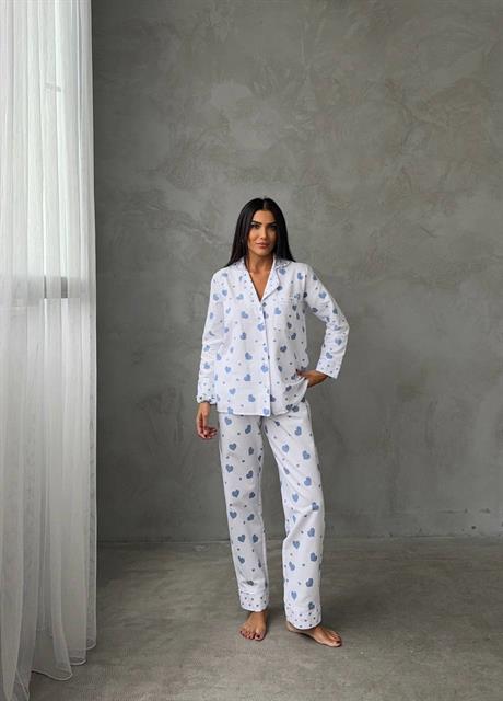  Kalpli Gömlek Beli Lastikli Pijama Takımı