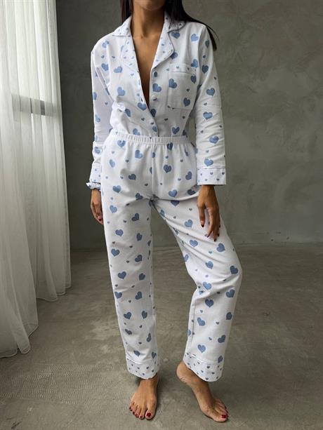  Kalpli Gömlek Beli Lastikli Pijama Takımı