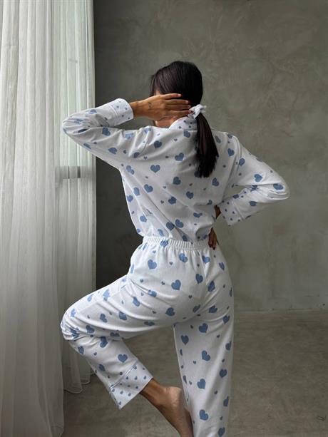 Kalpli Gömlek Beli Lastikli Pijama Takımı
