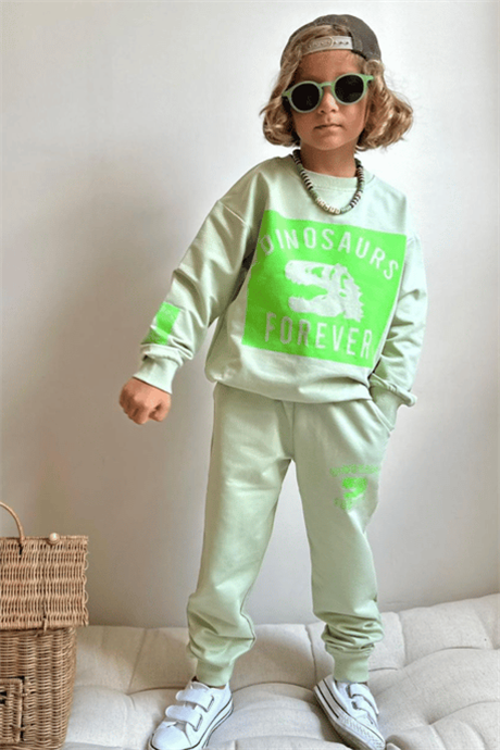 2 İplik Unisex Dinazor Baskılı takım
