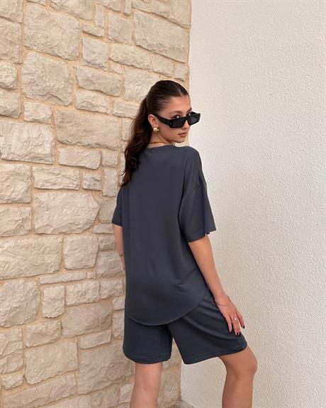 Antrasit Oys Oversize Şort Takım 