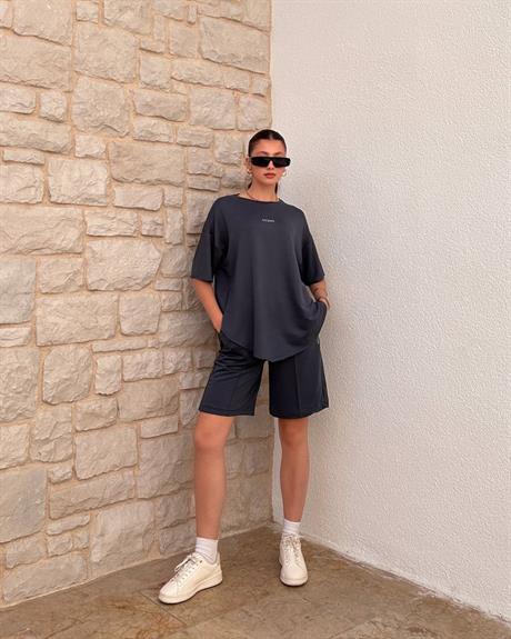 Antrasit Oys Oversize Şort Takım 