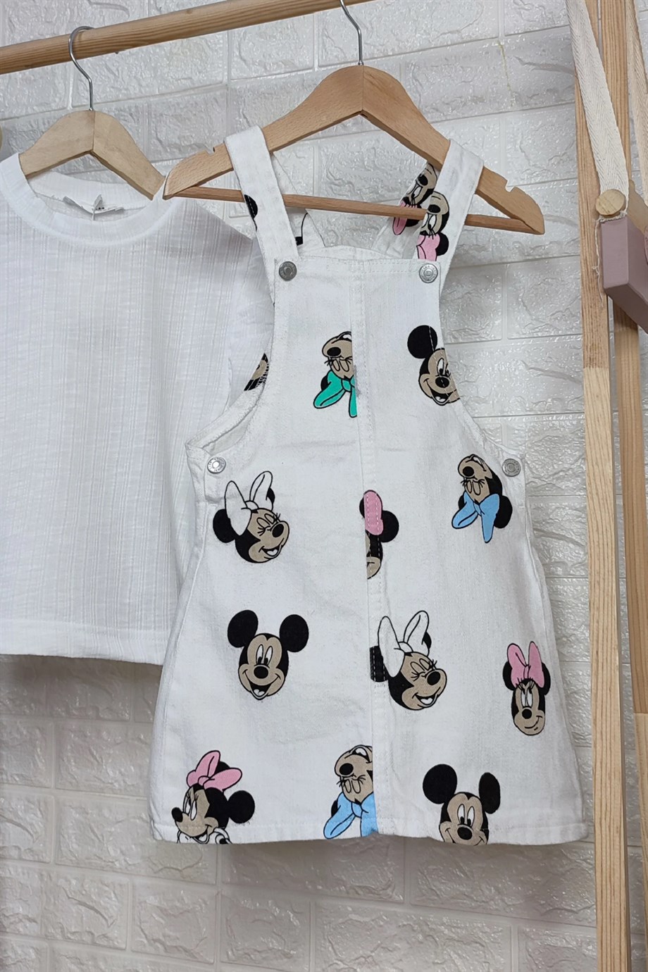 Orjinal Marka Minnie Mouse ve Mickey Baskılı Denim Elbise