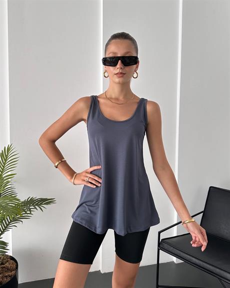 Kalın Askılı Antrasit Oys Oversize Atlet