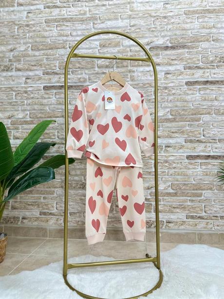 Kalp Baskılı Kız Pijama Takımı
