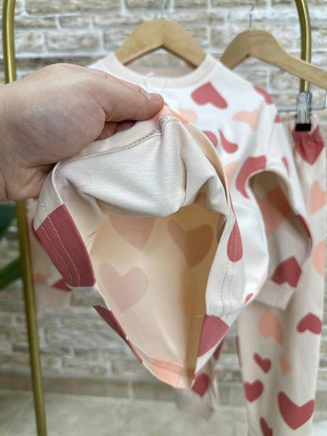 Kalp Baskılı Kız Pijama Takımı