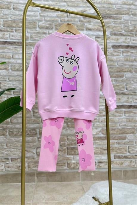 Kız Çocuk 3 İplik Peppa Tayt Takım