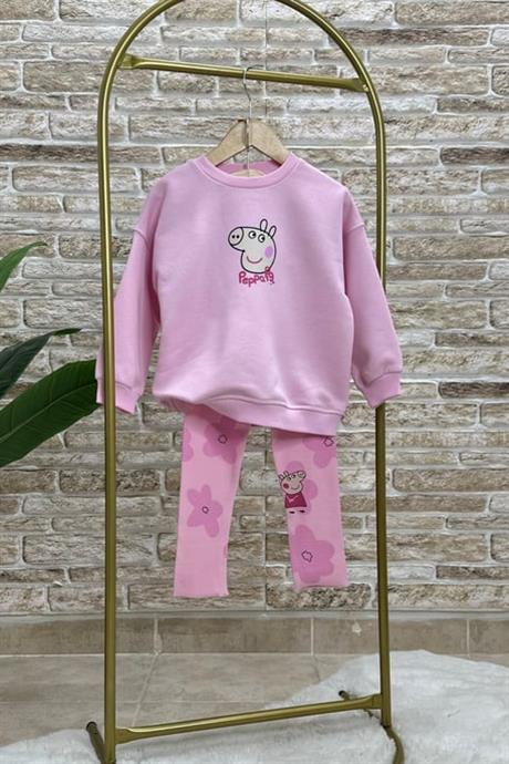 Kız Çocuk 3 İplik Peppa Tayt Takım