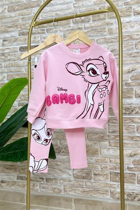 Kız Çocuk Bambi Baskı 3 iplik Taytlı Takım
