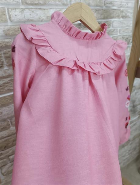 Kolları Nakış Detaylı Pembe Elbise