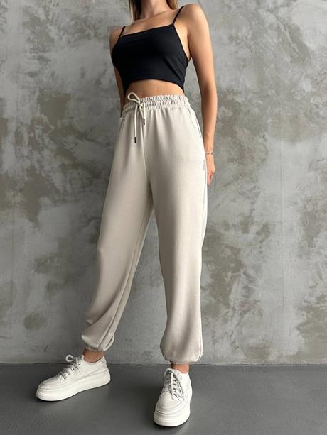 Krem Paça Lastikli Modal Kumasş Jogger Eşofman 