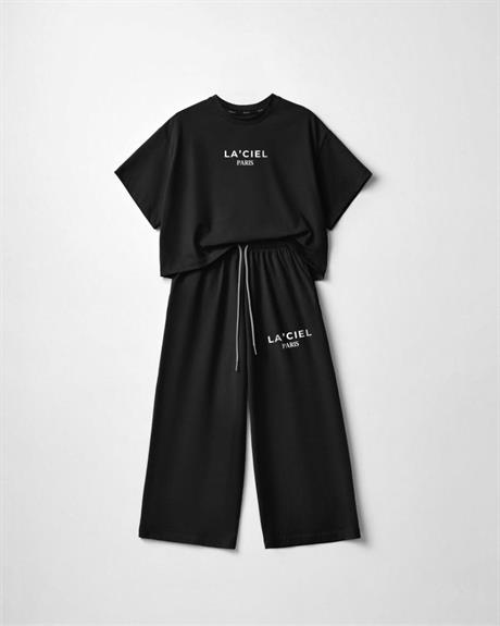 La'ciel Paris Sloganlı Oversize Wide Leg Takım 