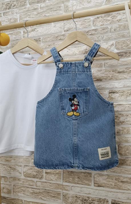 Mickey Desenli Jile Denim Elbise