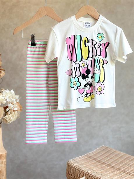 Mickey Mouse Çizgili Taytlı Takım  