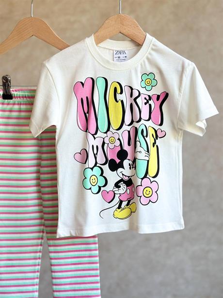 Mickey Mouse Çizgili Taytlı Takım  