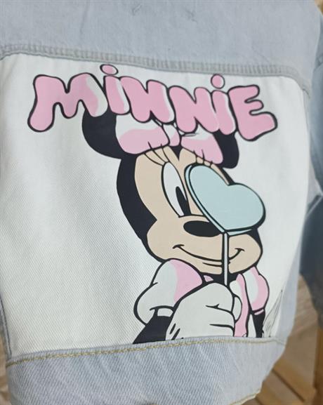 Minnie Baskılı Kalpli Denım Kot Ceket
