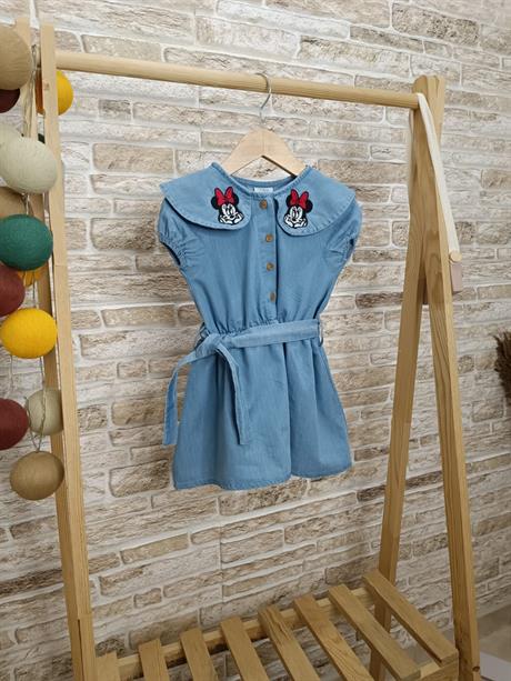 Minnieli Kemerli Yumusak Kot Denim Elbise