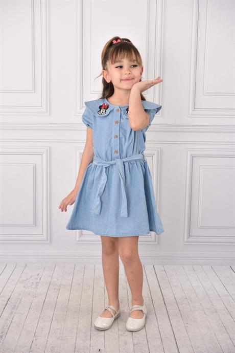 Minnieli Kemerli Yumusak Kot Denim Elbise
