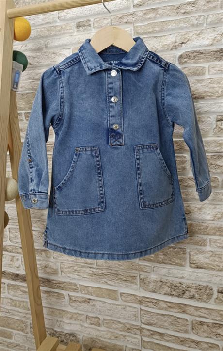Önü Çıt Çıt Düğmeli Uzun Kol Denim Elbise