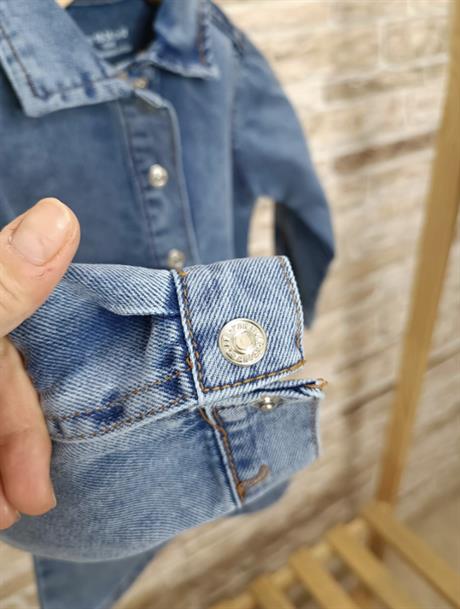 Önü Çıt Çıt Düğmeli Uzun Kol Denim Elbise