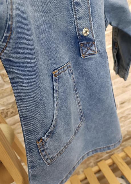 Önü Çıt Çıt Düğmeli Uzun Kol Denim Elbise