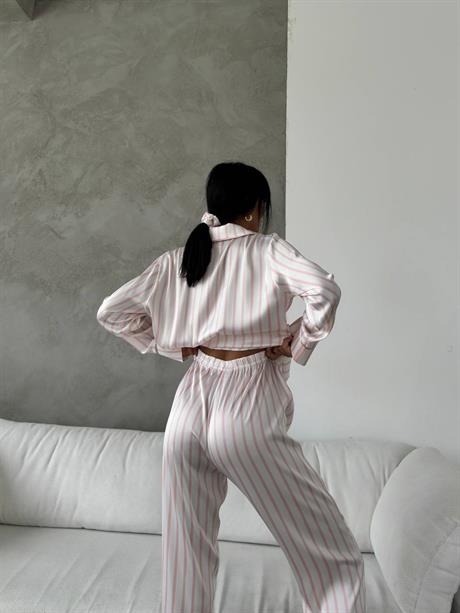Pudra Gömlek Beli Lastikli Pijama Takımı