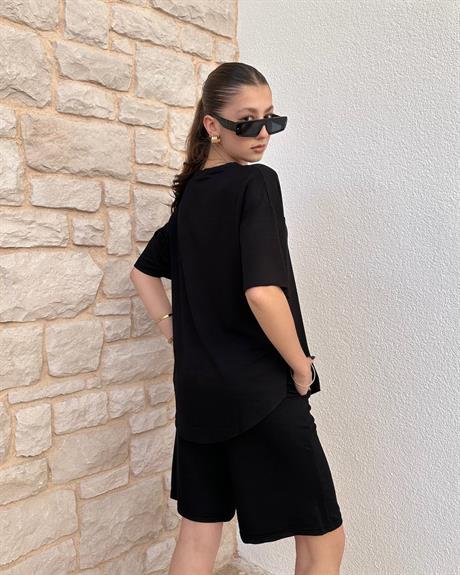 Siyah Oys Oversize Şort Takım 