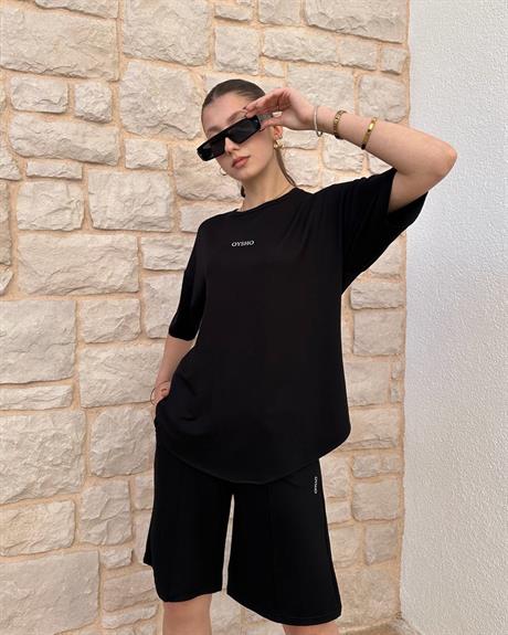 Siyah Oys Oversize Şort Takım 