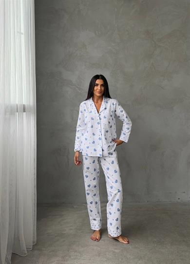  Kalpli Gömlek Beli Lastikli Pijama Takımı