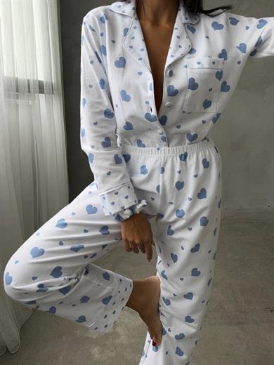  Kalpli Gömlek Beli Lastikli Pijama Takımı