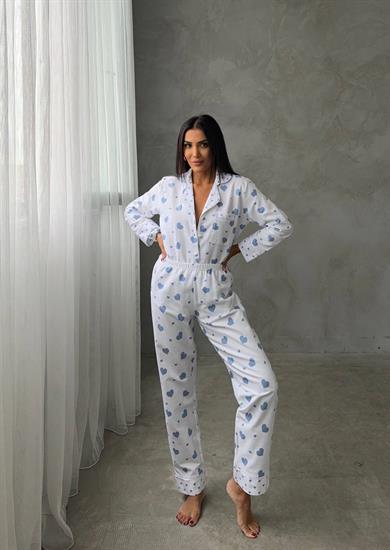  Kalpli Gömlek Beli Lastikli Pijama Takımı