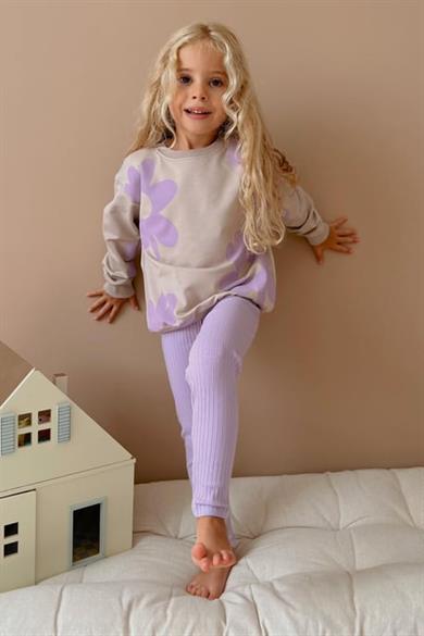 2 İplik Papatyalı Lila Taytlı