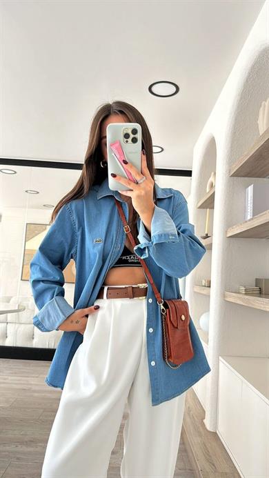 Açık Kot Rengi Marka Model Keten Gömlek