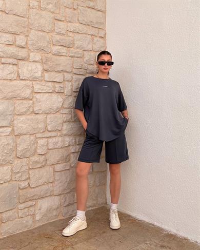 Antrasit Oys Oversize Şort Takım 