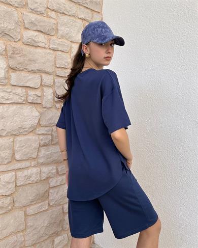 Lacivert Oys Oversize Şort Takım 