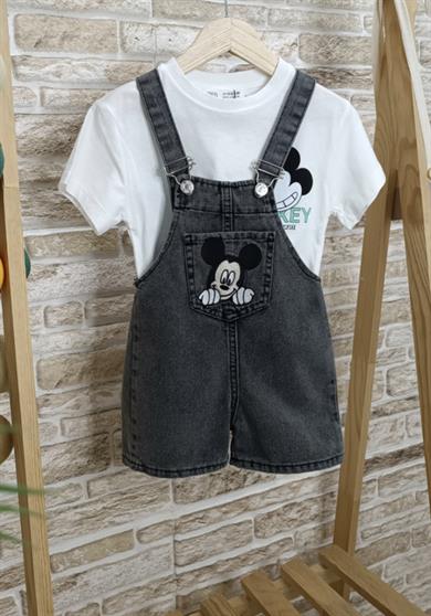 Mickey Füme Denim Şort Salopet