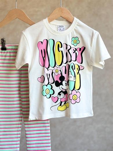 Mickey Mouse Çizgili Taytlı Takım  