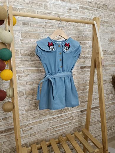 Minnieli Kemerli Yumusak Kot Denim Elbise
