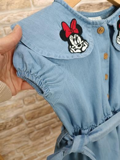 Minnieli Kemerli Yumusak Kot Denim Elbise