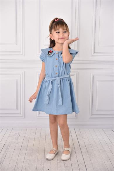Minnieli Kemerli Yumusak Kot Denim Elbise