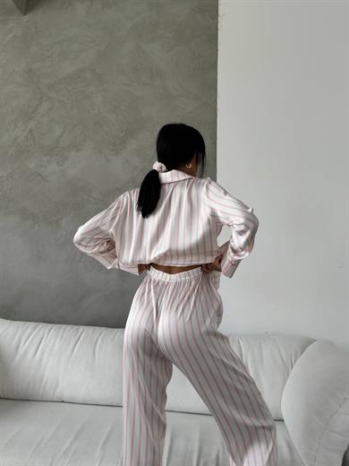 Pudra Gömlek Beli Lastikli Pijama Takımı