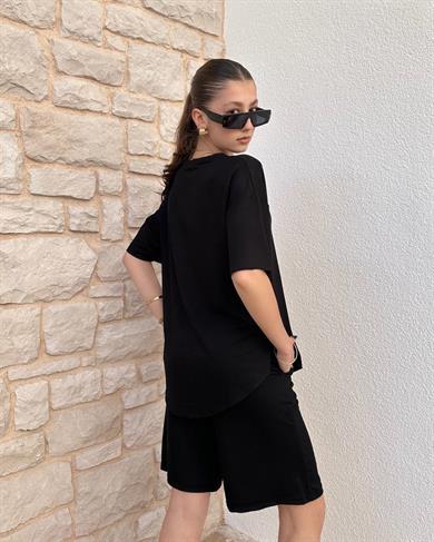 Siyah Oys Oversize Şort Takım 
